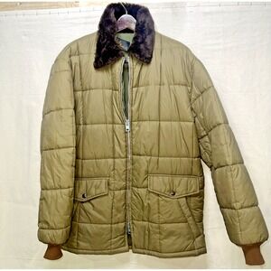 Vintage Cal Craft Puffer Jacket USA Made Quilted Brown Fur Collar Sz M 80s